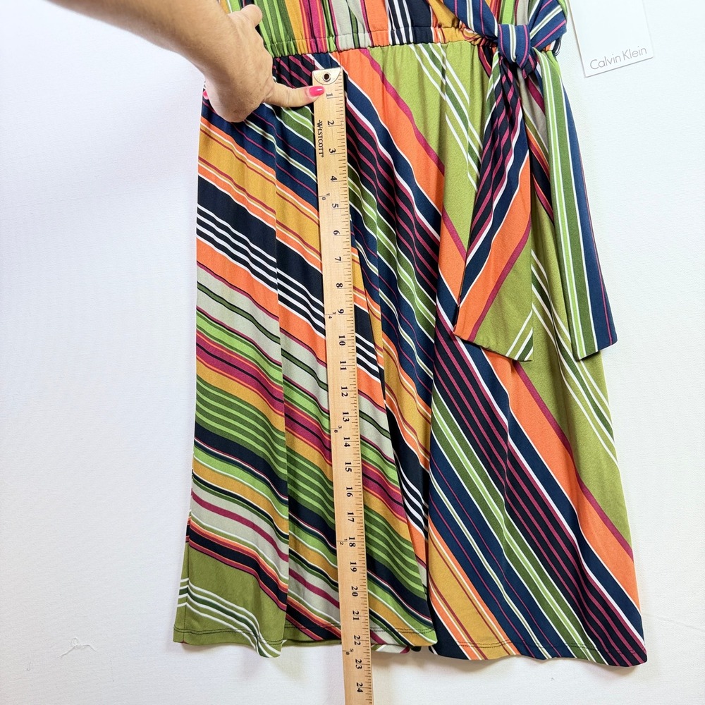 CALVIN‎ KLEIN Multicolor Striped Faux Wrap Sleeveless Dress 8 CD3A2E55 - Picture 8 of 8